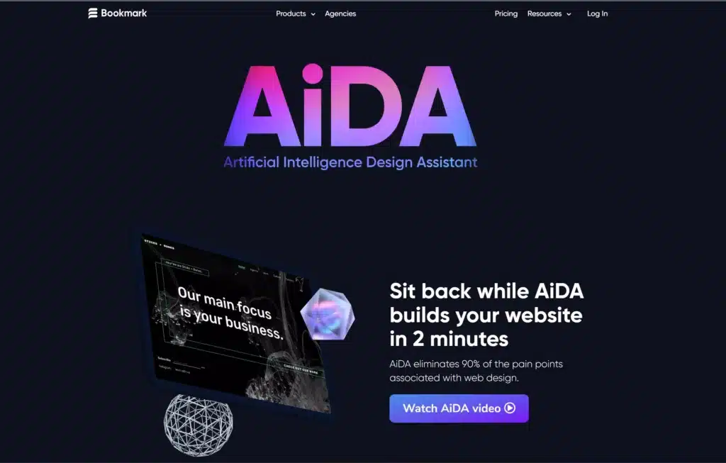 Bookmark AiDA ai website builder main page
