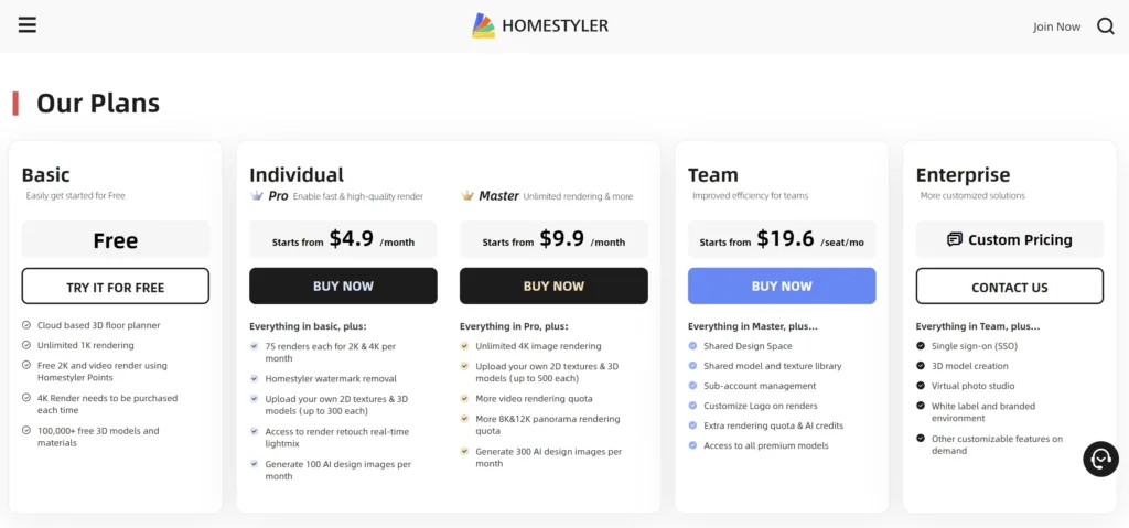 Homestyler AI interior design tool pricing
