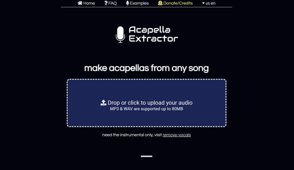 Acapella Extractor homepage - it's one f the best LALAL AI alternatives