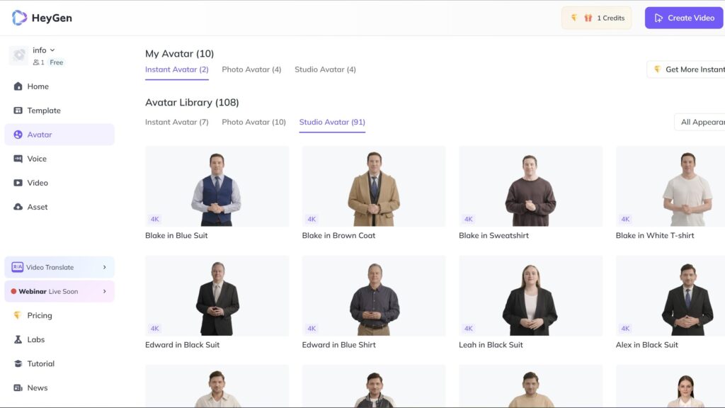 This is what HeyGen Avatar library looks like