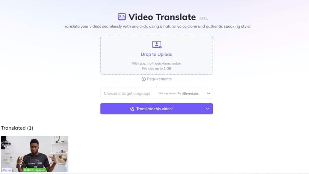 Video translation feature in HeyGen