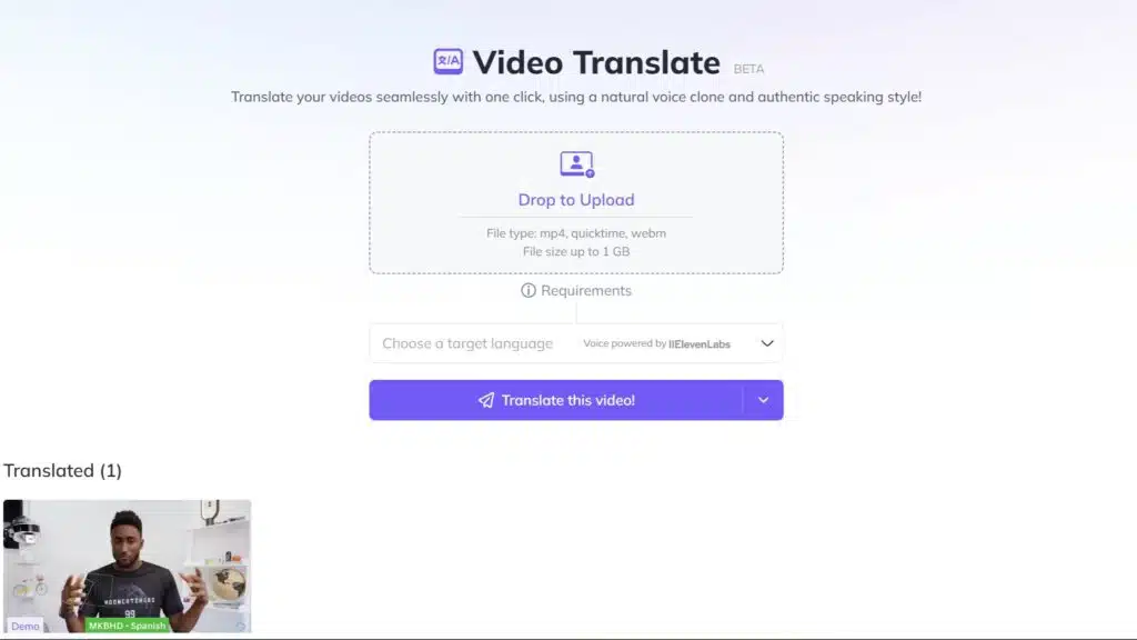 Video translation feature in HeyGen