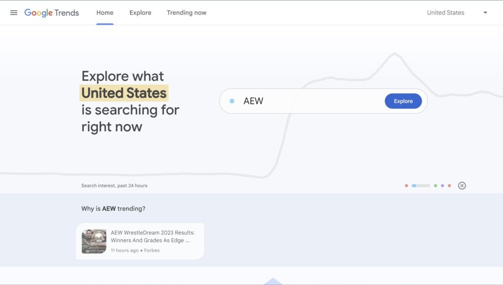 Homepage of Google Trends