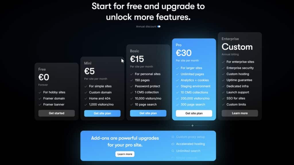Framer Pricing, it's the best AI website builder to create stunning websites in a figma-like interface in seconds!