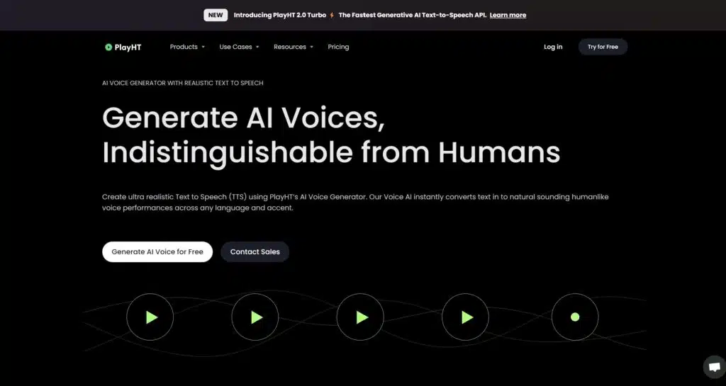 Homepage of Play HT - one of the best text-to-speech AI tools on the market