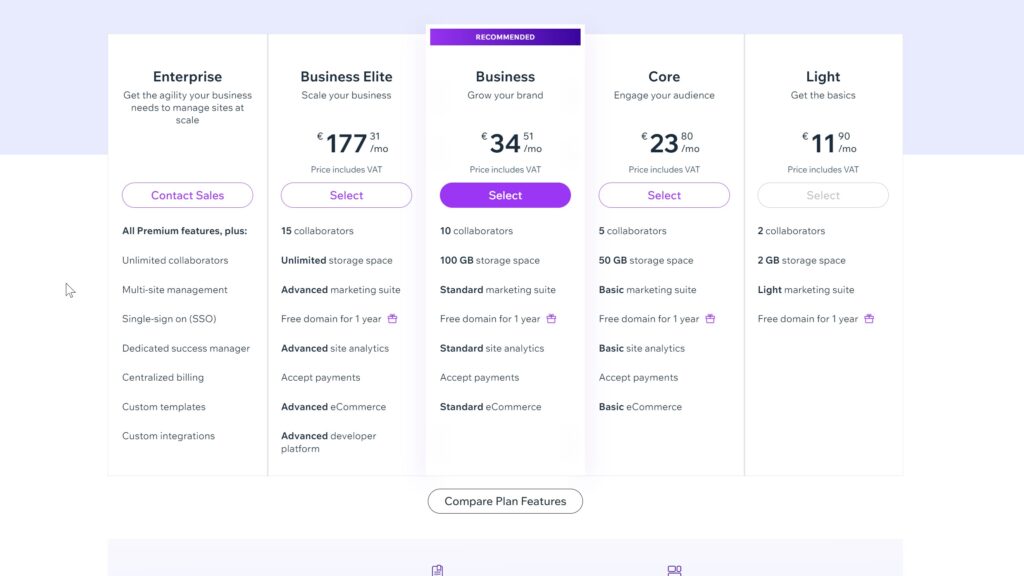 Wix AI Site generator pricing