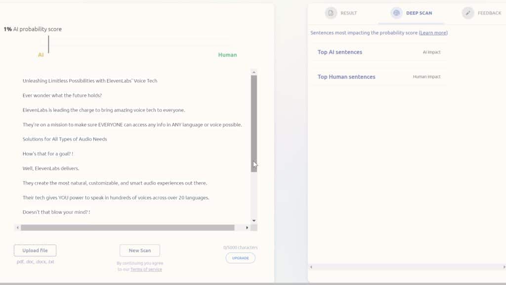 A Screenshot of GPTZero showing a 99% human result after analyzing an AI-rewritten text, that's how you can make your text undetectable using Claude AI